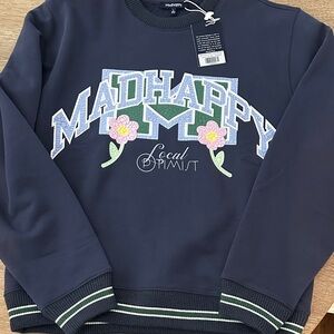 Madhappy Navy Crewneck with Floral Embroidery